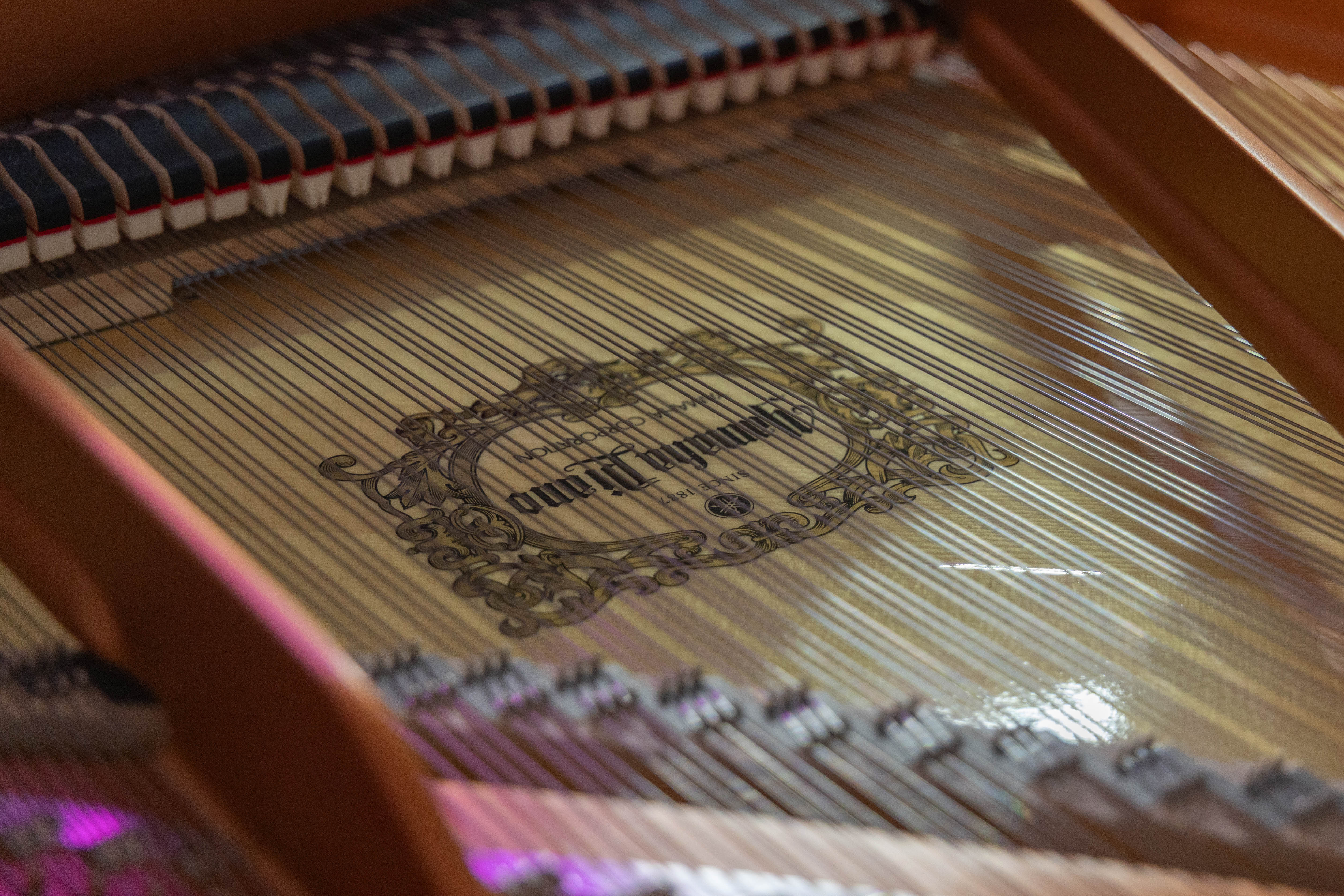 Close-up of the Yamaha soundboard and strings