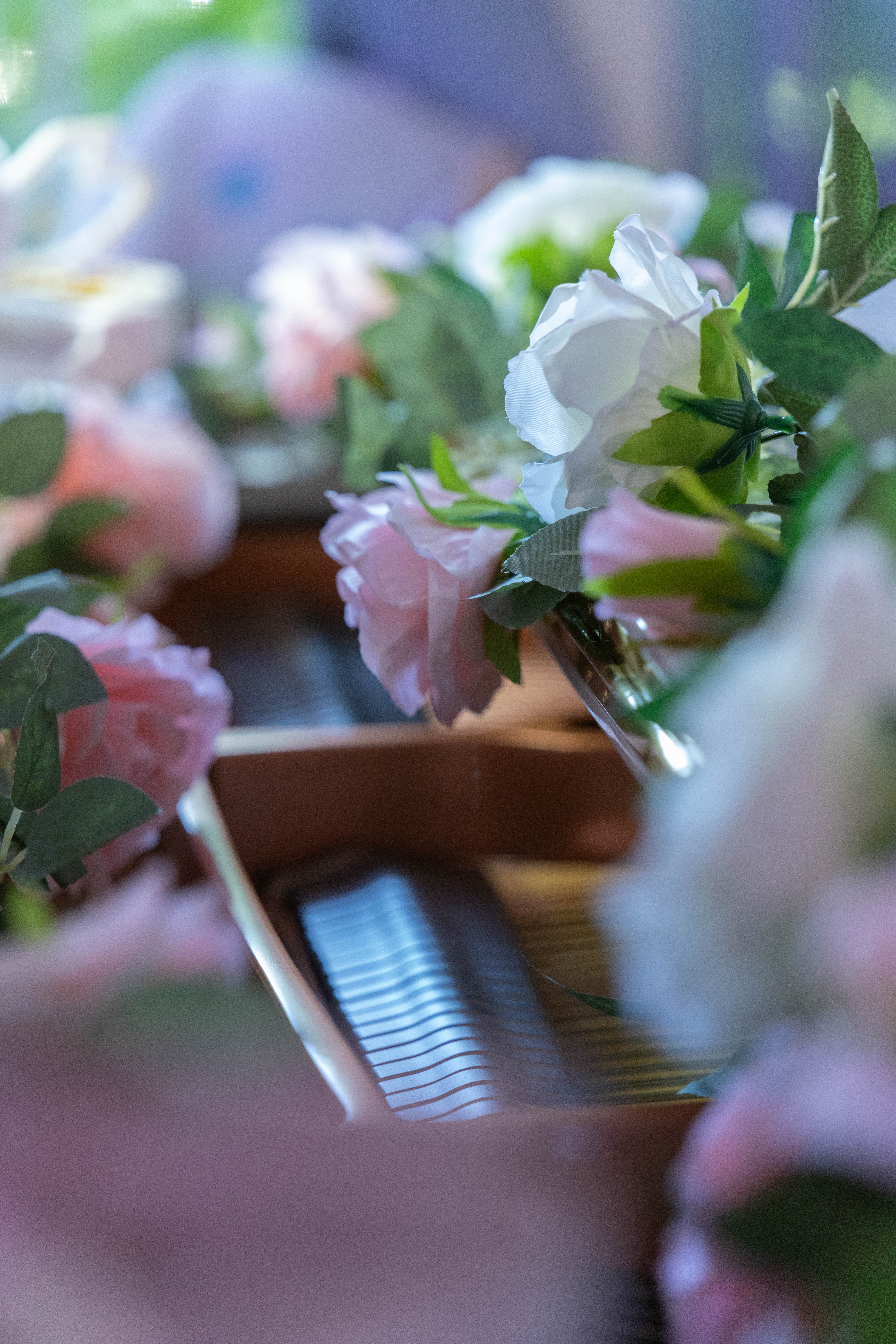Close-up of flowers on the piano