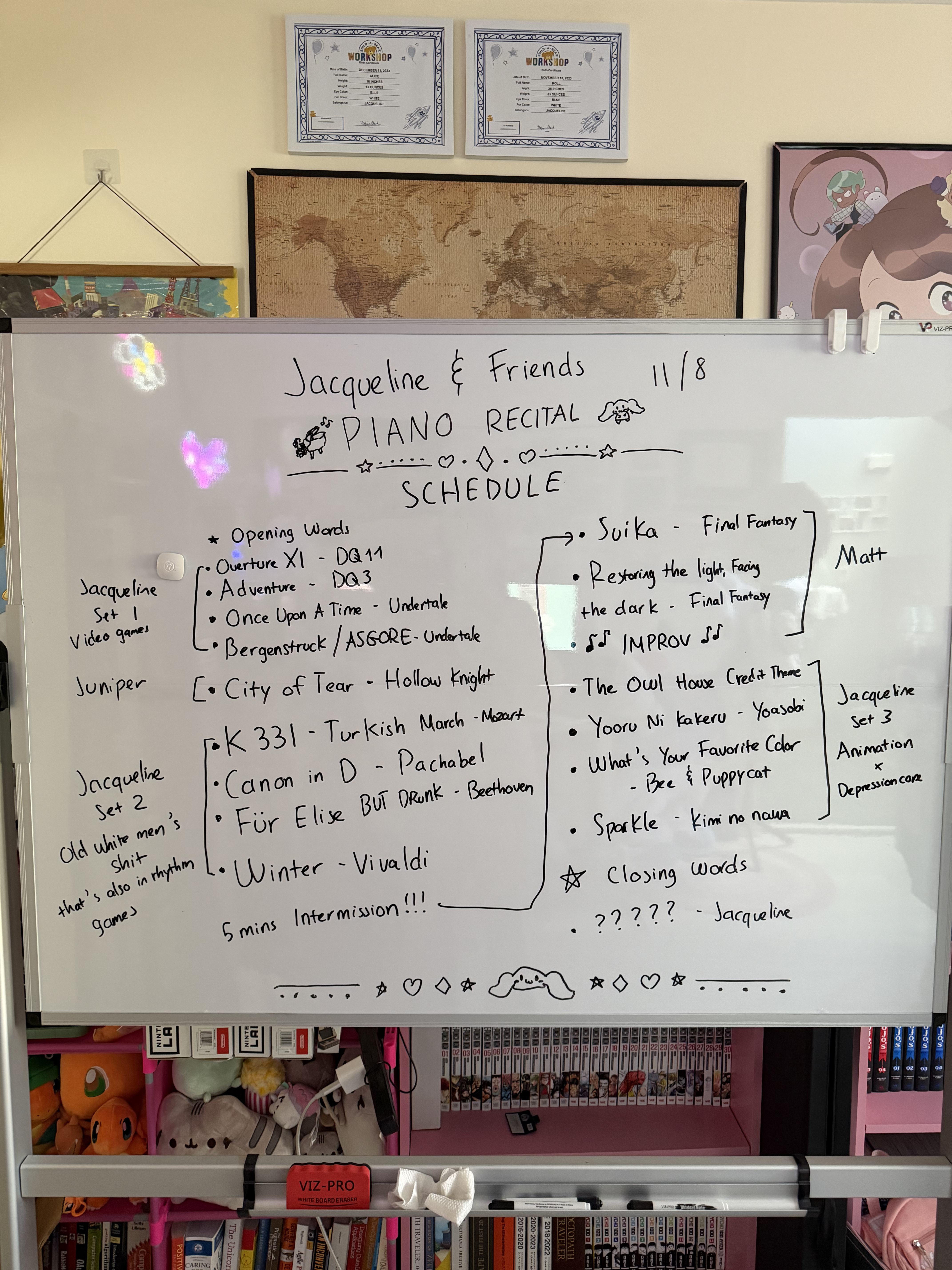 Recital #1 whiteboard